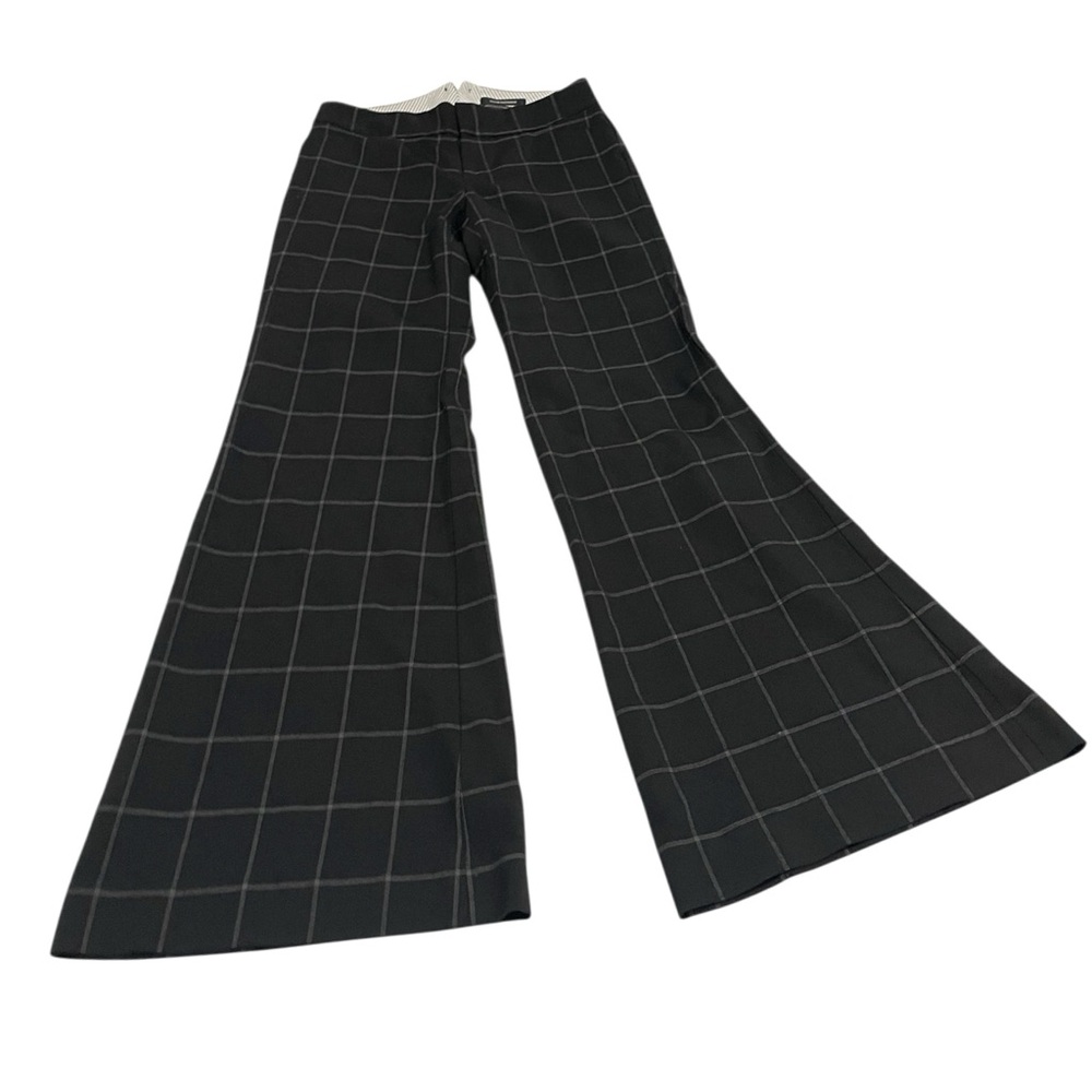 CLUB MONACO Black Wool Windowpane Plaid Flared Wide Leg Pants Stretch Size 4
